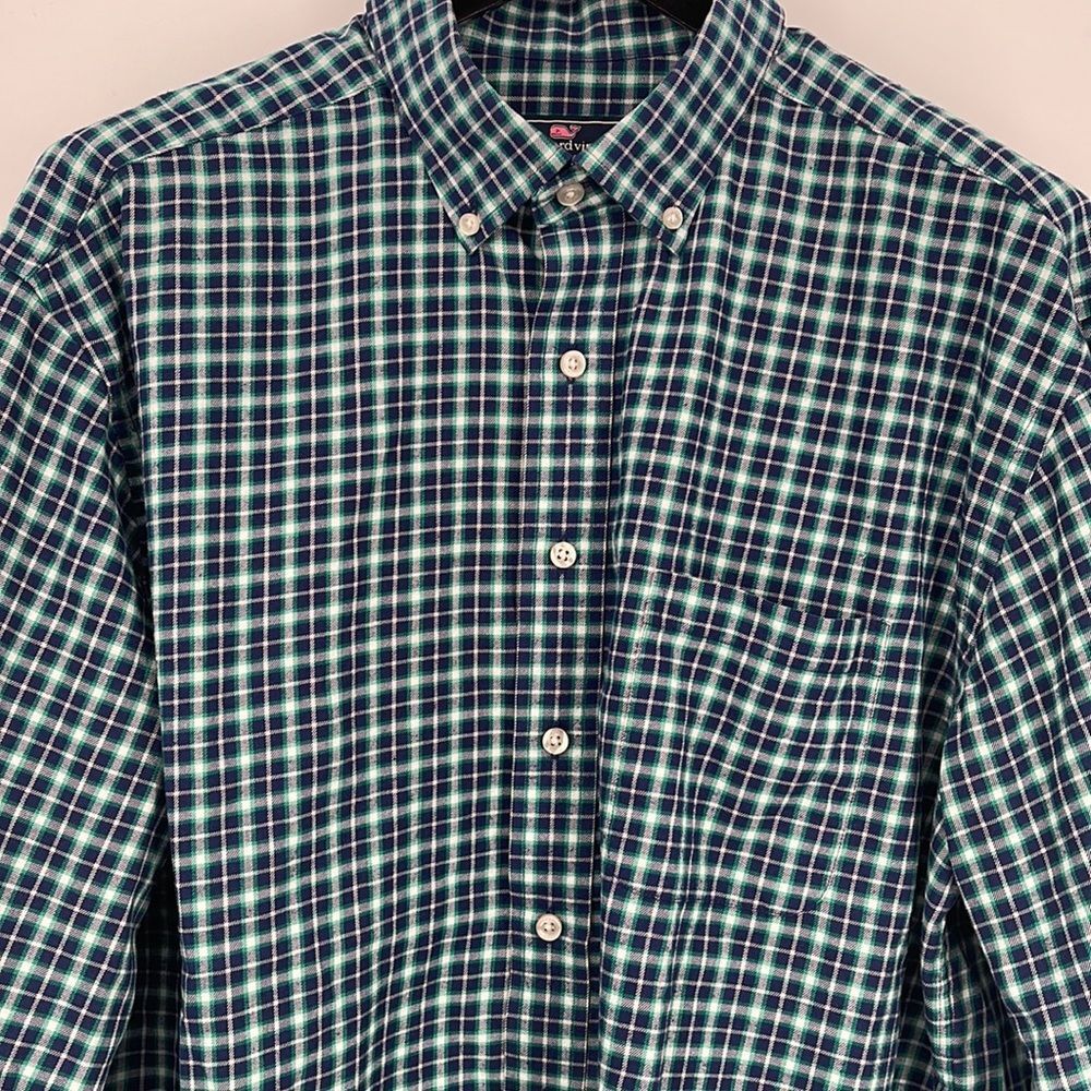 Vineyard Vines Mens L Slim Fit Tucker Shirt Blue Green White Check‎ Whale Logo